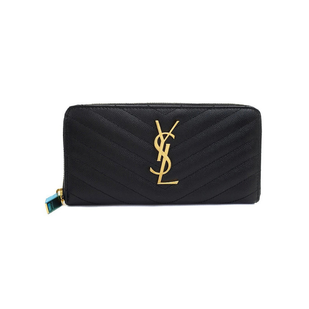 SAINT LAURENT Paris Monogram Full Zip Wallet Round Long